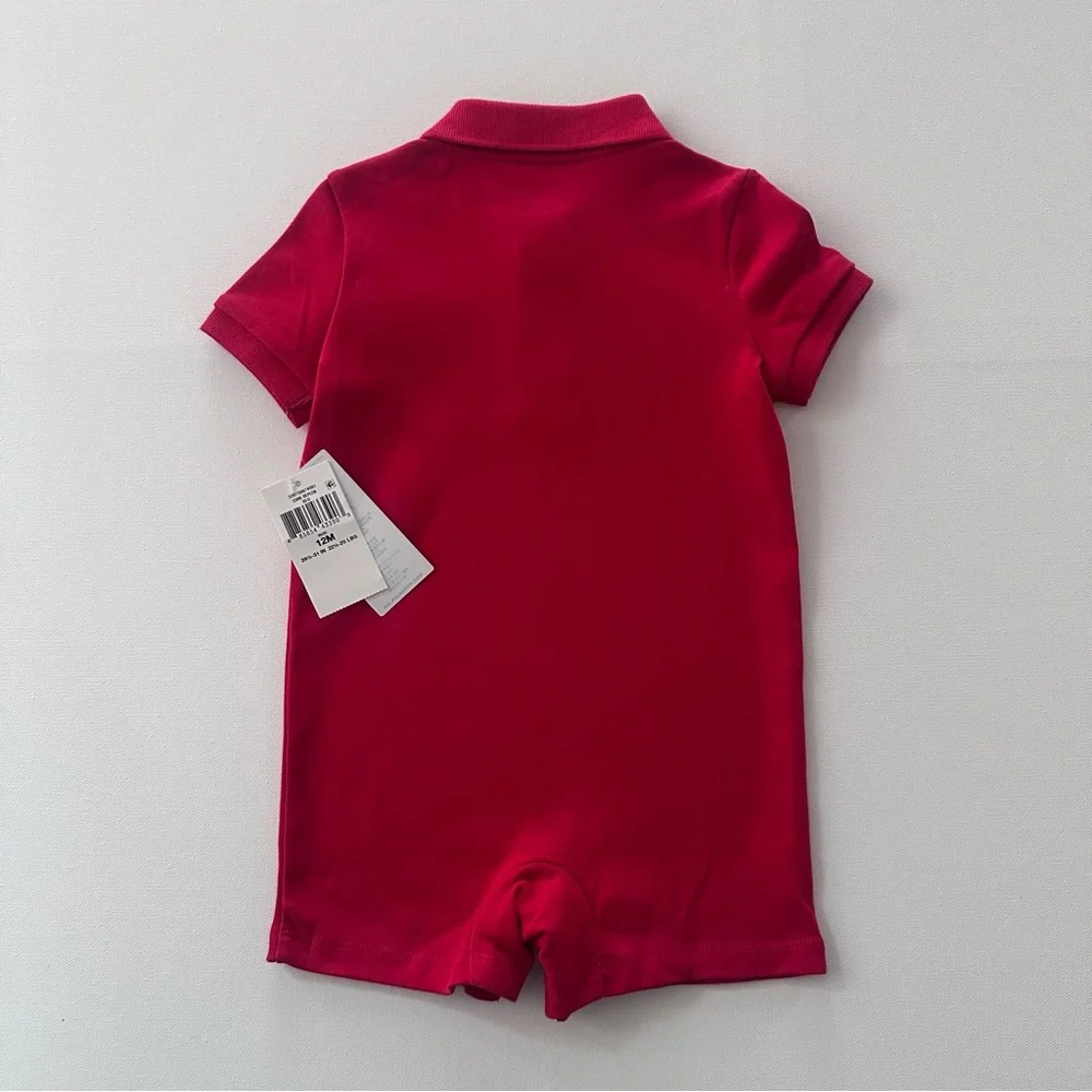Ralph Lauren 12 Months Baby Boy Red Polo Romper Spring Summer NWT